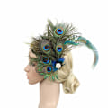 Miniatyrbilde 4 av 5: Peacocok Fjær Fascinator Klips Hodeplagg Hodeplagg Flapper Hårklips Kentucky Gatsby Teselskap Bryllup Derby Ytelse for Kvinner Grønn