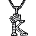 Miniatyrbillede 1 af 7: Krone Initial A-Z Halskæde, Iced Out Bogstav Vedhæng med 22-24 Tommer Kæde, Mænd Kvinder Bling Hip Hop Alfabet Navn Smykker Gave Store Initialer Halskæder K Black