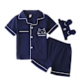 Miniatyrbild 1 av 4: Satin Pyjamas Set, 2-delad knapp-ner nattkläder, S (Marinblå)
