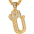 Miniatyrbilde 1 av 9: Krone Initial A-Z Halskjede, Iced Out Bokstavanheng med 22-24 Tommers Kjede, Menn Kvinner Bling Hip Hop Alfabet Navn Smykker Gave Store Initialer Halskjeder U 18K Gold