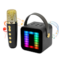 Miniatyrbillede 1 af 7: Mini Karaoke Maskine Sæt RGB Pickup Lys Digital Behandlings Chip Håndholdt Bærbar Bluetooth Højttaler med Mikrofon Black