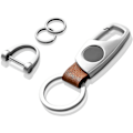 Miniatyrbillede 1 af 7: Karabinhage nøglering, nøgleringe til bilnøgle med 2 nøgleringe og anti-tabt D-ring, multifunktionelle nøgleringe til mænd og kvinder-sølv (brunt læder) Silver Brown Leather