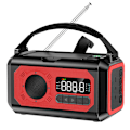 Pikkukuva 1 / 7: 12000mAh Käsikäyttöinen Hätäradio, AM/FM/NOAA, Monitoiminen Aurinkoenergialla Toimiva Radio, 2 Aurinkopaneelia, USB-Lataus, Taskulamppu & LED-Lukuvalo, SOS-Hälytin Red