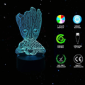 Miniatyrbillede 2 af 8: Groot 3D Natlys, Børne 7 Farve Berørings Dekor Bordlampe, Optisk Illusion 7 Farver Skiftende Jul Fødselsdag