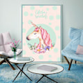 Miniatyrbillede 3 af 8: Enhjørninger og flamingoer vægkunst lærredstryk plakat, enkel mode dame stil A