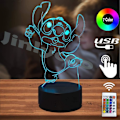 Miniatyrbilde 6 av 8: Lilo og Stitch Lampe for Soverom 3D Visuell Tegneserie LED Nattelys 7 Farger USB Berøringsfjernkontroll Endre Romdekorasjon Bord Stemnings Lava Baby Sove Lys
