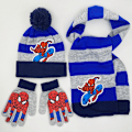 Pikkukuva 1 / 2: Marvel Spider-Man -lasten talvihattu, lumikäsineet ja huivi pojille ja taaperoille, 3 osan setti, lämmin pom-pom-pipo tarvikkeilla F
