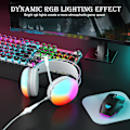Miniatyrbilde 4 av 8: USB-spillhodetelefon med mikrofon for PC, RGB-regnbuebelyst hodetelefon, virtuell 7.1 surroundlyd, 50 mm driver, myke minneøreputer, kablet bærbar datamaskin Green