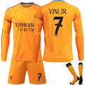 Miniatyrbilde 1 av 2: 24-25 Real Madrid Borte Fotballdrakt Lang Erme Fotballsett for Barn No.7 Vini 2XL