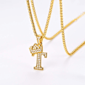 Miniatyrbillede 3 af 8: Krone Initial A-Z Halskæde, Iced Out Bogstav Vedhæng med 22-24 Tommer Kæde, Mænd Kvinder Bling Hip Hop Alfabet Navn Smykker Gave Store Initialer Halskæder T 18K Gold