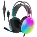 Miniatyrbilde 1 av 8: USB-spillhodetelefon med mikrofon for PC, RGB-regnbuebelysning, virtuell 7.1 surroundlyd, 50 mm driver, myke minneøreputer, kablet bærbar datamaskin stasjonær datamaskin Black