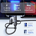 Miniatyrbild 3 av 7: PD 60W USB-C Multi Snabbladdningskabel Nylonflätad Sladd 5-i-1 3A USB/C till Typ C/Micro/Telefon Snabb Synkroniseringsladdare Adapter 1,2 meter Black