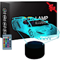 Miniatyrbilde 1 av 7: 3D Illusionslampe Barnas sportsbil 3D lampe 16-farget variabel nattlys med fjernkontroll Fest, barnegavene, romdekorasjonslys