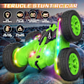 Pikkukuva 3 / 6: Kauko-ohjattava auto, temppuilu RC-autolelut Uudet päivitetyt valonauhat ja ajovalot Autolelut Kaksipuolinen 360° pyörivä 4WD Rc Drift Truck lapsille Green