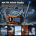 Miniatyrbillede 2 af 7: Nødvejrradio, Vandafvisende Bluetooth Bærbar AM/FM/NOAA Vejrradio, 5000mAh USB Håndsving Solradio, Telefonoplader, Lommelygte, SOS Orange