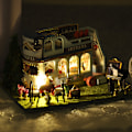 Miniatyrbillede 2 af 5: DIY hytte, mini bil, håndlavet hus, byggemodel, børnelegetøj, fødselsdagsgave, kvinde (dobbeltdækkerbus, kaffebar, snorlampe + gaveæske)