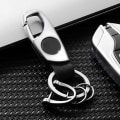 Miniatyrbillede 5 af 7: Karabinhage nøglering, nøgleringe til bilnøgle med 2 nøgleringe og anti-tabt D-ring, multifunktionelle nøgleringe til mænd og kvinder-sølv (sort læder) Silver Black Leather