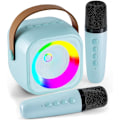 Pikkukuva 1 / 7: Mini Karaoke-laite, kannettava Bluetooth-karaokekaiutin 2 langattomalla mikrofonilla ja juhlavaloilla lapsille ja aikuisille, syntymäpäivä blue