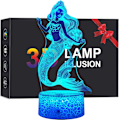 Miniatyrbilde 1 av 8: Havfrue 3D Lampe Nattelys for Barn med Smart Berøring & Fjernkontroll 7 Farger + 16 Farger Skiftende Dimbar Havfruegaver
