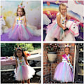 Miniatyrbilde 2 av 6: Drømmer Håndlaget Sequin Unicorn Kjole for Jenter 1-10Y med Hodebånd Bursdag Dansefest Kjoler type 1 4T（95-105cm）