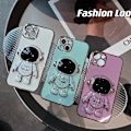 Miniatyrbilde 3 av 7: 6D Elektroplettert Astronaut Skjult Stativ Etui for iPhone Kvinner Astronaut Folding Stativ iPhone Etui med Kamera Beskytter Myk TPU Støtsikker Bumper White iPhone7 plus