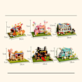 Miniatyrbillede 5 af 5: DIY hytte, mini bil, håndlavet hus, byggemodel, børnelegetøj, fødselsdagsgave, kvinde (dobbeltdækkerbus, kaffebar, snorlampe + gaveæske)