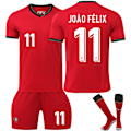 Miniatyrbillede 1 af 2: UEFA Euro 2024 Portugal Fodboldtrøjer Børns fodboldsæt No.11 Joao Felix 24