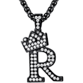 Miniatyrbillede 1 af 7: Krone Initial A-Z Halskæde, Iced Out Bogstav Vedhæng med 22-24 Tommer Kæde, Mænd Kvinder Bling Hip Hop Alfabet Navn Smykker Gave Store Initialer Halskæder R Black