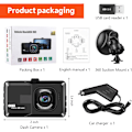 Pikkukuva 7 / 7: Auton kojelautakamera, Dashcam 1080P FHD Dash Cam Etu 3 tuuman näytöllä Kojelautakamera 120° laajakulmalla, Super Night Vision, Loop-tallennus, Motio
