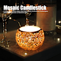 Miniatyrbilde 3 av 6: Mosaikk Lysestake Håndlaget Utsøkt Romantisk Gull Glass Lysestake Tealight Lysestake for Spisebord
