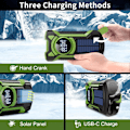 Miniatyrbillede 3 af 7: Nødvejrradio, Vandafvisende Bluetooth Bærbar AM/FM/NOAA Vejrradio, 5000mAh USB Håndsving Solradio, Telefonoplader, Lommelygte, SOS Green