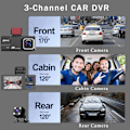 Miniatyrbild 4 av 9: Dash Cam - 3-kanals Dash Cam, 1080P Dash Cam fram, bak och inuti, trippel Dash Cam, bil DVR med 170 ° vidvinkel, G-sensor, 24 timmars parkering, loopinspelning