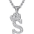 Miniatyrbillede 1 af 7: Krone Initial A-Z Halskæde, Iced Out Bogstav Vedhæng med 22-24 Tommer Kæde, Mænd Kvinder Bling Hip Hop Alfabet Navn Smykker Gave Store Initialer Halskæder S Silver