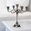 Miniatyrbilde 4 av 6: Metallkandelaber Svart 5 Armar Elegant Färgbeständig Stabil Bred Bas Konisk Ljusstake för Fest Bröllop
