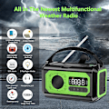 Pikkukuva 7 / 7: 12000mAh Käsikäyttöinen Hätäradio, AM/FM/NOAA, Monitoiminen Aurinkoenergialla Toimiva Radio, 2 Aurinkopaneelia, USB-Lataus, Taskulamppu & LED-Lukuvalo, SOS-Hälytin Green