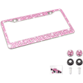 Miniatyrbillede 1 af 7: Bling Bilskilt Ramme, Håndlavet Krystal Rustfrit Stål, Funklende, Holdbar, Universal Pasform, Biltilbehør til Piger, Kvinder (Pink) Pink