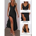 Miniatyrbillede 3 af 5: Dame Sexet V-hals Ærmeløs Mesh Flæsekant Bodycon Maxi Casual Rygløs Høj Slids Cocktail Party Kjole XL