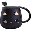 Miniatyrbilde 1 av 5: Katt Krus Søt Kaffekrus gave til katteelskere Keramisk Kopp, Nyhet Krus med Lokk og Rustfritt Stål Skje, Jule Bursdagsgaver P Black