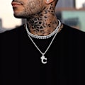 Miniatyrbillede 2 af 7: Krone Initial A-Z Halskæde, Iced Out Bogstav Vedhæng med 22-24 Tommer Kæde, Mænd Kvinder Bling Hip Hop Alfabet Navn Smykker Gave Store Initialer Halskæder C Silver