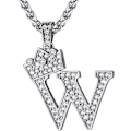 Miniatyrbillede 1 af 6: Krone Initial A-Z Halskæde, Iced Out Bogstav Vedhæng med 22-24 Tommer Kæde, Mænd Kvinder Bling Hip Hop Alfabet Navn Smykker Gave Store Initialer Halskæder W Silver