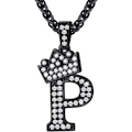 Miniatyrbillede 1 af 6: Krone Initial A-Z Halskæde, Iced Out Bogstav Vedhæng med 22-24 Tommer Kæde, Mænd Kvinder Bling Hip Hop Alfabet Navn Smykker Gave Store Initialer Halskæder P Black