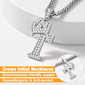 Miniatyrbillede 3 af 7: Krone Initial A-Z Halskæde, Iced Out Bogstav Vedhæng med 22-24 Tommer Kæde, Mænd Kvinder Bling Hip Hop Alfabet Navn Smykker Gave Store Initialer Halskæder T Silver