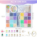 Miniatyrbilde 3 av 7: 6500 stk leireperler for armbåndlaging, 24 farger flate runde polymerleire Heishi-perler for vennskapssmykke-lagingssett, med charms for armbånd N
