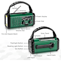 Pikkukuva 5 / 7: 10000 mAh Aurinkoenergia Radio, Hätäradio, NOAA/AM/FM Sääradio, USB Type-C Lataus, Dynamo Radio, Polymeeriakku, Taskulamppu & LED Lukuvalo, SOS-Hälytin Green