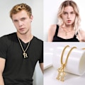 Miniatyrbillede 2 af 9: Krone Initial A-Z Halskæde, Iced Out Bogstav Vedhæng med 22-24 Tommer Kæde, Mænd Kvinder Bling Hip Hop Alfabet Navn Smykker Gave Store Initialer Halskæder H 18K Gold