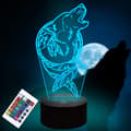 Wolf Drømmefanger Illusion 3D lampe, Ulvegaver Børn 3D Natlampe