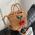 Miniatyrbillede 1 af 6: Lille halm spand tasker til kvinder sommer crossbody tasker dame rejse pung og håndtasker kvindelige skulder messenger taske khaki cherries