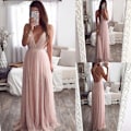Miniatyrbillede 4 af 4: Elegant Open Back Mesh Flowing Slim Waist Sling Kjole (Pink L)