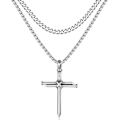 Pikkukuva 1 / 5: Ristiriipus miehille Ristiriipus VOIMAA Raamatun jae Ruostumattomasta teräksestä valmistettu kaulakoru Layered Silver Cross