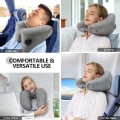 Miniatyrbilde 2 av 6: Nakkepute for reise, oppblåsbar flypute som komfortabelt støtter hode, nakke og hake, oppblåsbar reisepute med mykt velourtrekk og bærbart Comfort Grey Standard